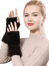 Thumbnail for 100% Real Genuine Mink Fur Fingerless Mittens For Women