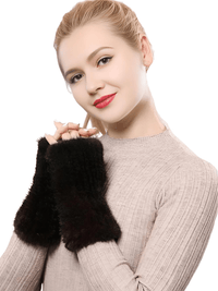 Thumbnail for 100% Real Genuine Mink Fur Fingerless Mittens For Women