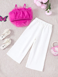 Thumbnail for 2PCS Summer Girls Set With Suspender Floral Top Straight Leg Pants Fashionable -, Outfit Sets , Drestiny , 4T, 5T, 6T, 7T, Australia, Canada, Casual Pants, Crop Tops, Deep Pink, Dress Pants, New Zealand, Pant Sets, Pink, Sets, Sleeveless, United Kingdom, United States, White , Drestiny , www.shopdrestiny.com