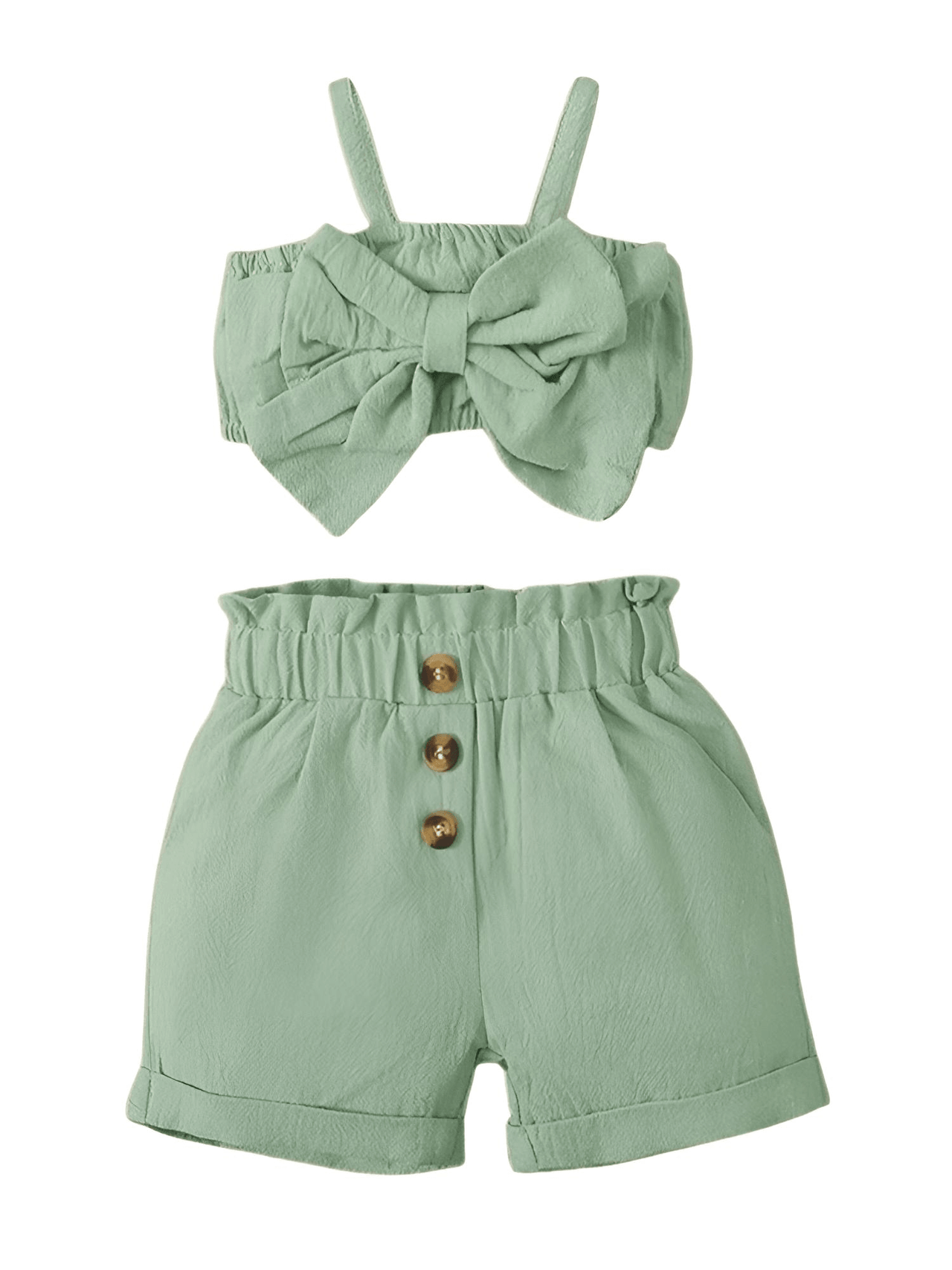 2PCS Baby Girl Clothing Set Infant Big Bow Sleeveless Suspender Top + Shorts -, Baby & Toddler Outfits , Drestiny , 12M, 18M, 24M, 3M, 6M, 9M, Australia, Canada, Casual Shirts, Girls, Green, New Zealand, Short Sets, Shorts, Sleeveless, United Kingdom, United States , Drestiny , www.shopdrestiny.com