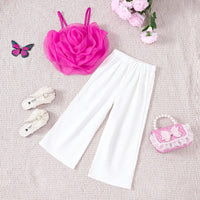 Thumbnail for 2PCS Summer Girls Set With Suspender Floral Top Straight Leg Pants Fashionable -, Outfit Sets , Drestiny , 4T, 5T, 6T, 7T, Australia, Canada, Casual Pants, Crop Tops, Deep Pink, Dress Pants, New Zealand, Pant Sets, Pink, Sets, Sleeveless, United Kingdom, United States, White , Drestiny , www.shopdrestiny.com