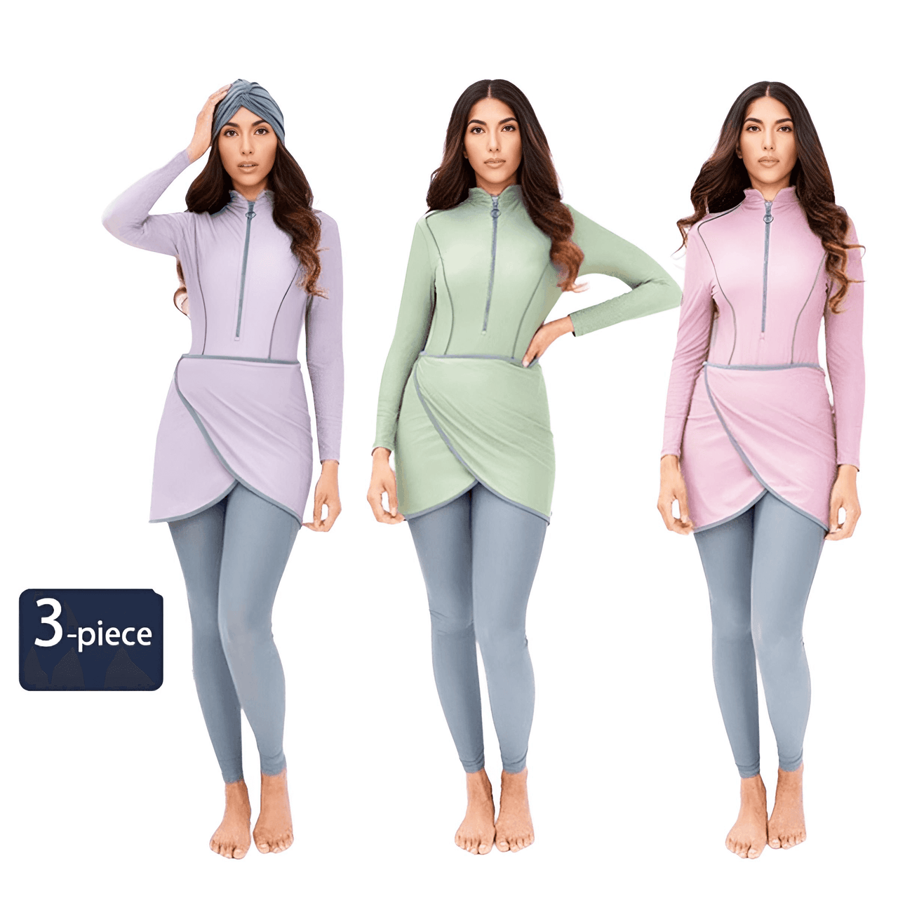 3PCS Women's Burkini Muslim Swimwear -, Swimwear , Drestiny , 4XL, Australia, Black, Blue Grey, Dark Blue, Dark Orange, Dark Pink, Grey, L, Light Green, Light Purple, Long Sleeves, M, Muslim Swimwear, Navy, New Zealand, Pink, Purple, United Kingdom, United States, XL, XXL, XXXL , Drestiny , www.shopdrestiny.com