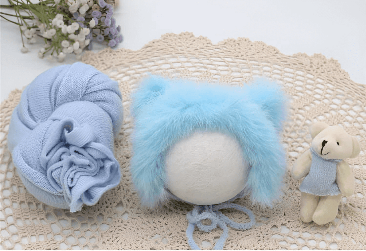 3pcs/Set Newborn Photography Wraps + Faux Fur Hat + Bear Doll -, Baby & Toddler Outfits , Drestiny , Australia, Blue, Boys, Brown, Canada, Girls, Green, Hats, Khaki, Lavender, New Zealand, Pink, Purple, Sets, United Kingdom, United States, White, Wraps, Yellow , Drestiny , www.shopdrestiny.com