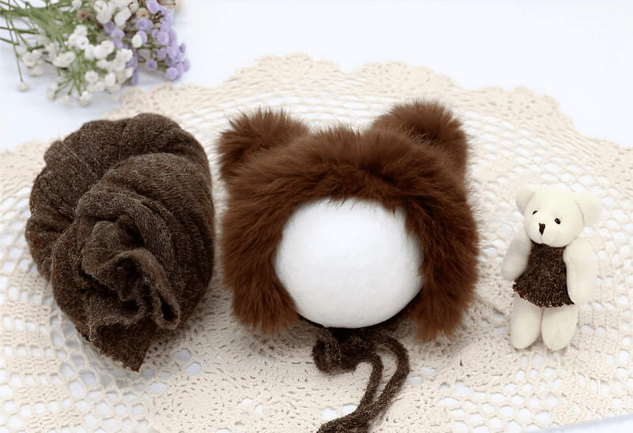 3pcs/Set Newborn Photography Wraps + Faux Fur Hat + Bear Doll -, Baby & Toddler Outfits , Drestiny , Australia, Blue, Boys, Brown, Canada, Girls, Green, Hats, Khaki, Lavender, New Zealand, Pink, Purple, Sets, United Kingdom, United States, White, Wraps, Yellow , Drestiny , www.shopdrestiny.com