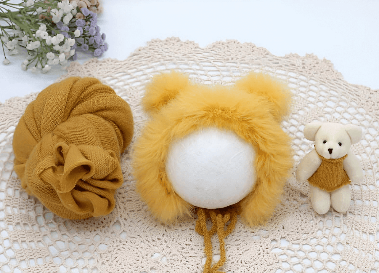 3pcs/Set Newborn Photography Wraps + Faux Fur Hat + Bear Doll -, Baby & Toddler Outfits , Drestiny , Australia, Blue, Boys, Brown, Canada, Girls, Green, Hats, Khaki, Lavender, New Zealand, Pink, Purple, Sets, United Kingdom, United States, White, Wraps, Yellow , Drestiny , www.shopdrestiny.com