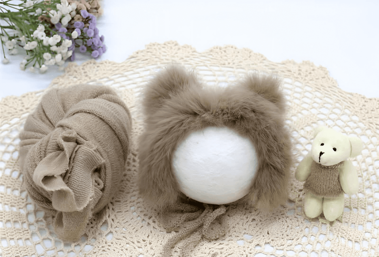 3pcs/Set Newborn Photography Wraps + Faux Fur Hat + Bear Doll -, Baby & Toddler Outfits , Drestiny , Australia, Blue, Boys, Brown, Canada, Girls, Green, Hats, Khaki, Lavender, New Zealand, Pink, Purple, Sets, United Kingdom, United States, White, Wraps, Yellow , Drestiny , www.shopdrestiny.com