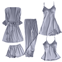 Thumbnail for 5 Piece Pajama Sets For Women -, Pajamas , Drestiny , Australia, Black, Canada, Champagne, Dark Blue, Grey, L, Long Sleeves, M, Navy, New Zealand, Pajamas, Pant Sets, Pink, Red, Robes, Sets, Short Sets, Shorts, Sleeveless, United Kingdom, United States, Wine Red, XL, XXL , Drestiny , www.shopdrestiny.com