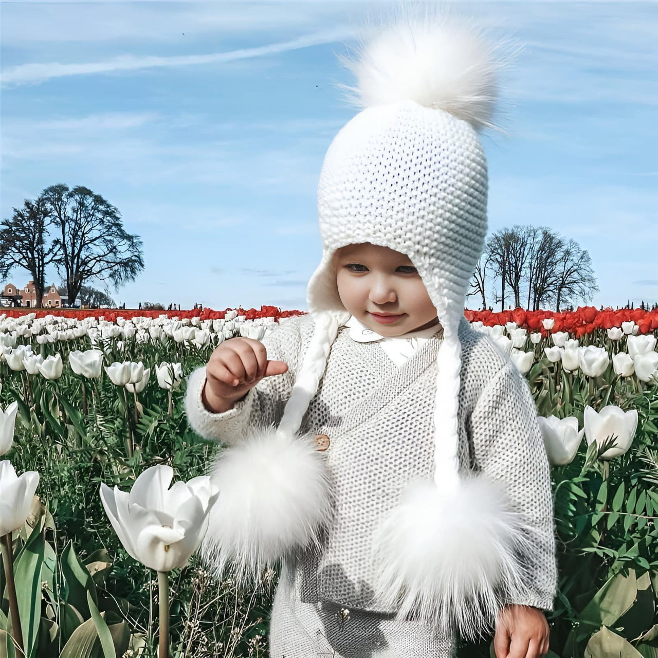 Baby Hat with Three Real Fur Pompoms -, Hats , Drestiny , Australia, Canada, Hats, New Zealand, United Kingdom, United States , Drestiny , www.shopdrestiny.com