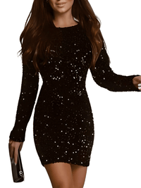 Thumbnail for Backless Glitter Sequins Bodycon Long Sleeve Dresses For Women -, Dress , Drestiny , Australia, Black, Blue, Canada, Deep Pink, L, Long Sleeves, M, Mini Dresses, New Zealand, S, Teal, United Kingdom, United States, White, XL , Drestiny , www.shopdrestiny.com