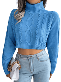 Thumbnail for Knit Turtleneck Crop Sweater For Women -, Sweater , Drestiny , Australia, Blue, Canada, Crop Tops, Grey, L, Long Sleeves, M, New Zealand, Pullovers, S, Sweaters, Turtlenecks, United Kingdom, United States, White , Drestiny , www.shopdrestiny.com