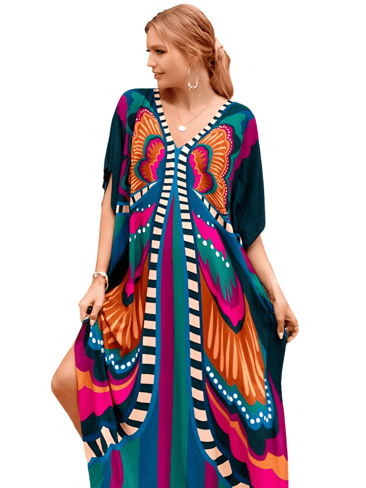 Bohemian V-Neck Batwing Sleeve Kaftan For Women - 39 Styles! -, Dress , Drestiny , Australia, Black, Blue, Canada, Cover Ups, Dark Blue, Deep Pink, FR, Green, Kaftans, Light Blue, Light Pink, New Zealand, Orange, Pink, Purple, Red, Short Sleeves, United Kingdom, United States, White , Drestiny , www.shopdrestiny.com