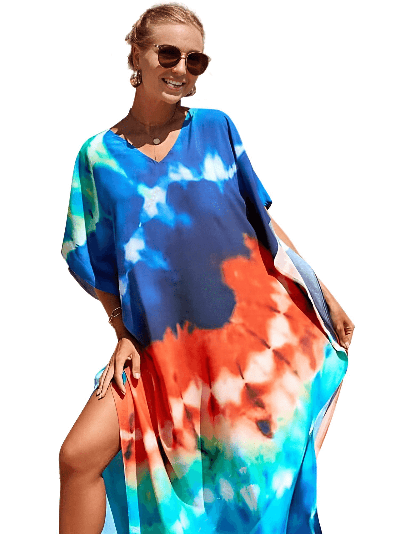 Bohemian V-Neck Batwing Sleeve Kaftan For Women - 39 Styles! -, Dress , Drestiny , Australia, Black, Blue, Canada, Cover Ups, Dark Blue, Deep Pink, FR, Green, Kaftans, Light Blue, Light Pink, New Zealand, Orange, Pink, Purple, Red, Short Sleeves, United Kingdom, United States, White , Drestiny , www.shopdrestiny.com