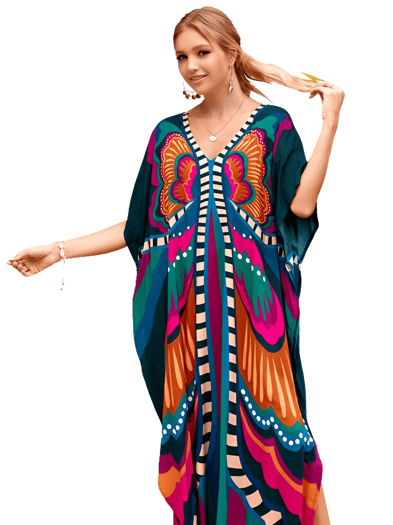 Bohemian V-Neck Batwing Sleeve Kaftan For Women - 39 Styles! -, Dress , Drestiny , Australia, Black, Blue, Canada, Cover Ups, Dark Blue, Deep Pink, FR, Green, Kaftans, Light Blue, Light Pink, New Zealand, Orange, Pink, Purple, Red, Short Sleeves, United Kingdom, United States, White , Drestiny , www.shopdrestiny.com