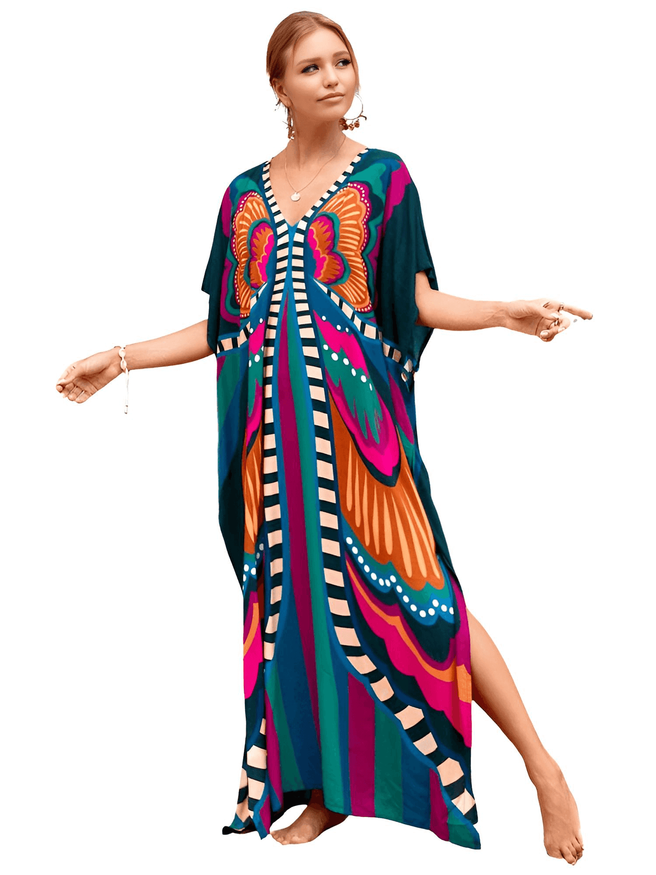 Bohemian V-Neck Batwing Sleeve Kaftan For Women - 39 Styles! -, Dress , Drestiny , Australia, Black, Blue, Canada, Cover Ups, Dark Blue, Deep Pink, FR, Green, Kaftans, Light Blue, Light Pink, New Zealand, Orange, Pink, Purple, Red, Short Sleeves, United Kingdom, United States, White , Drestiny , www.shopdrestiny.com