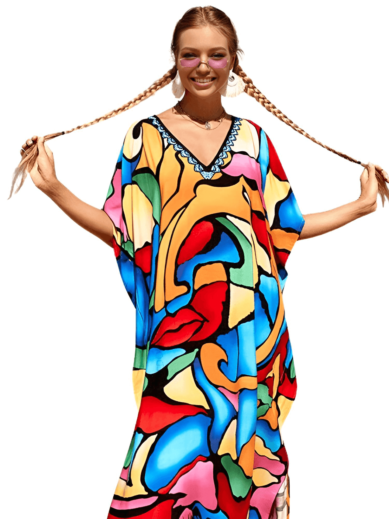 Bohemian V-Neck Batwing Sleeve Kaftan For Women - 39 Styles! -, Dress , Drestiny , Australia, Black, Blue, Canada, Cover Ups, Dark Blue, Deep Pink, FR, Green, Kaftans, Light Blue, Light Pink, New Zealand, Orange, Pink, Purple, Red, Short Sleeves, United Kingdom, United States, White , Drestiny , www.shopdrestiny.com