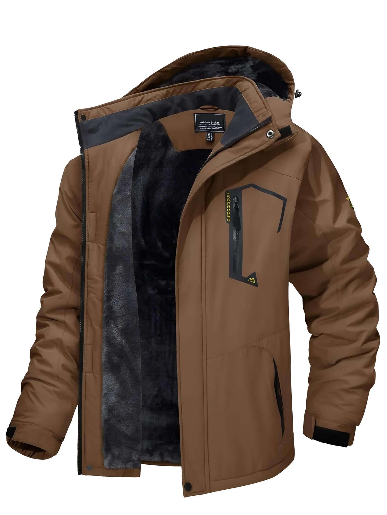 Men's Fleece Lined Brown Mountaineering Hooded Jackets