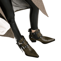 Thumbnail for Buckled Motorcycle Western Cowboy Boots For Women -, Boots , Drestiny , Ankle Boots, Australia, Black, Blue, Boots, Canada, Dark Olive Green, Heels, New Zealand, Red, Teal, United Kingdom, United States, White, Wine Red, Yellow , Drestiny , www.shopdrestiny.com