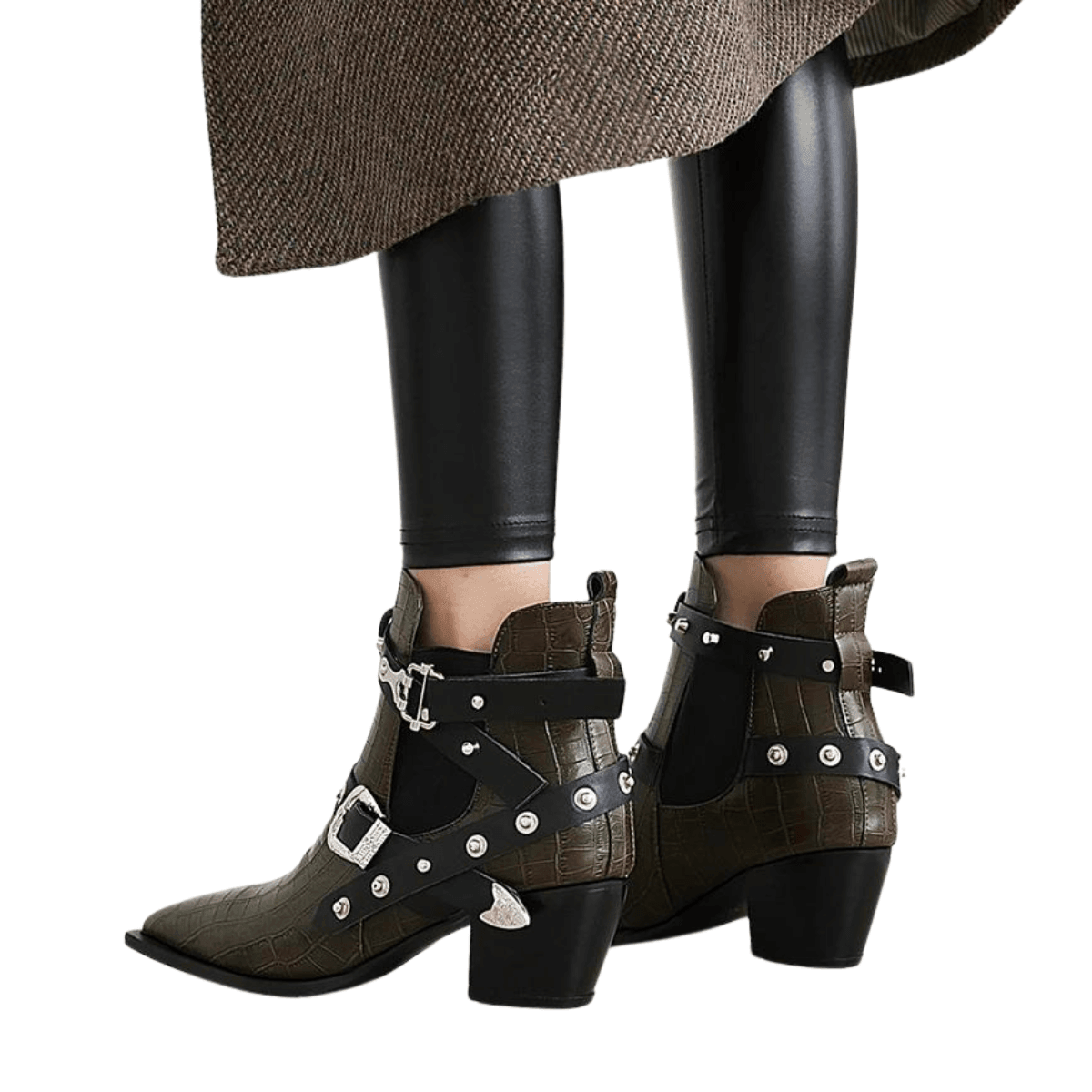 Buckled Motorcycle Western Cowboy Boots For Women -, Boots , Drestiny , Ankle Boots, Australia, Black, Blue, Boots, Canada, Dark Olive Green, Heels, New Zealand, Red, Teal, United Kingdom, United States, White, Wine Red, Yellow , Drestiny , www.shopdrestiny.com