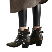 Thumbnail for Buckled Motorcycle Western Cowboy Boots For Women -, Boots , Drestiny , Ankle Boots, Australia, Black, Blue, Boots, Canada, Dark Olive Green, Heels, New Zealand, Red, Teal, United Kingdom, United States, White, Wine Red, Yellow , Drestiny , www.shopdrestiny.com