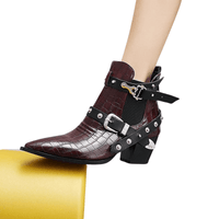 Thumbnail for Buckled Motorcycle Western Cowboy Boots For Women -, Boots , Drestiny , Ankle Boots, Australia, Black, Blue, Boots, Canada, Dark Olive Green, Heels, New Zealand, Red, Teal, United Kingdom, United States, White, Wine Red, Yellow , Drestiny , www.shopdrestiny.com