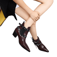 Thumbnail for Buckled Motorcycle Western Cowboy Boots For Women -, Boots , Drestiny , Ankle Boots, Australia, Black, Blue, Boots, Canada, Dark Olive Green, Heels, New Zealand, Red, Teal, United Kingdom, United States, White, Wine Red, Yellow , Drestiny , www.shopdrestiny.com