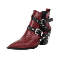 Thumbnail for Buckled Motorcycle Western Cowboy Boots For Women -, Boots , Drestiny , Ankle Boots, Australia, Black, Blue, Boots, Canada, Dark Olive Green, Heels, New Zealand, Red, Teal, United Kingdom, United States, White, Wine Red, Yellow , Drestiny , www.shopdrestiny.com