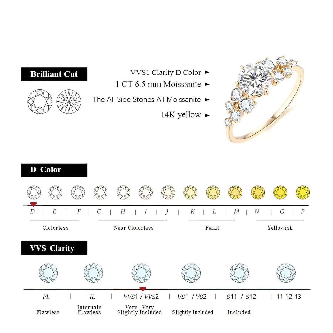 Charming 10K 14K Original Gold Moissanite Rings for Women 1CT 6.5mm Round Cut -, Rings , Drestiny , 10, 5, 6, 7, 8, 9, Australia, Canada, FR, Gold, New Zealand, Rings, Silver, United Kingdom, United States , Drestiny , www.shopdrestiny.com