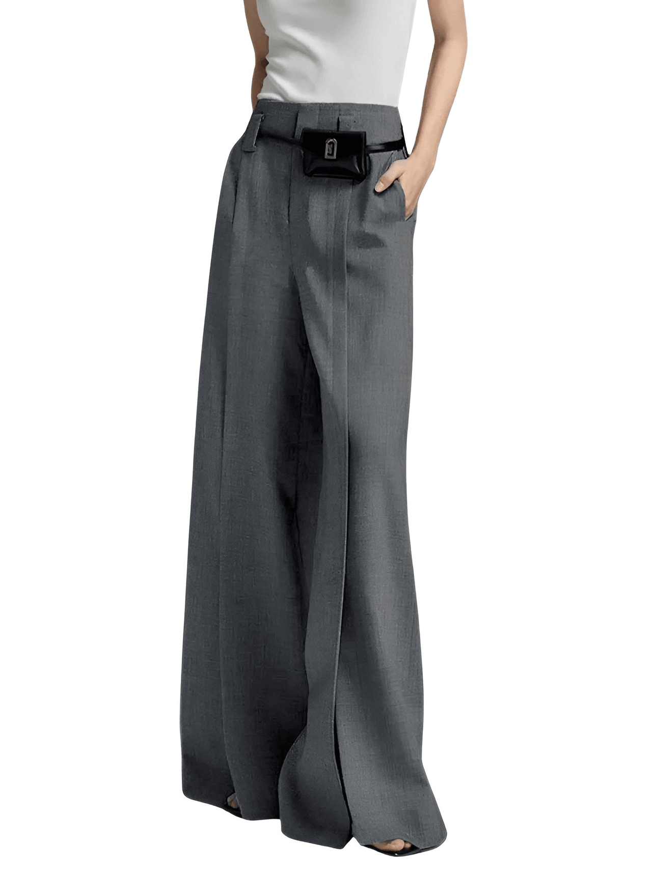 Chic High Waist Wide Leg Floor-Length Split Pleated Grey Pants For Women -, Pants , Drestiny , Australia, Casual Pants, Dress Pants, Grey, L, M, New Zealand, S, United Kingdom, United States, XL , Drestiny , www.shopdrestiny.com