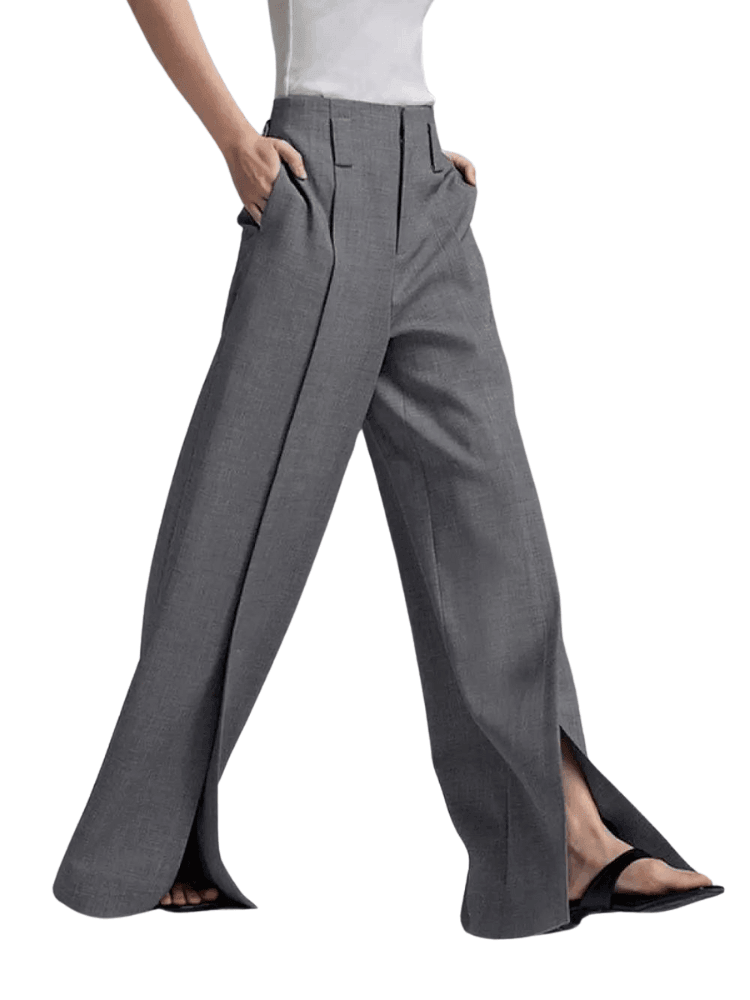 Chic High Waist Wide Leg Floor-Length Split Pleated Grey Pants For Women -, Pants , Drestiny , Australia, Casual Pants, Dress Pants, Grey, L, M, New Zealand, S, United Kingdom, United States, XL , Drestiny , www.shopdrestiny.com