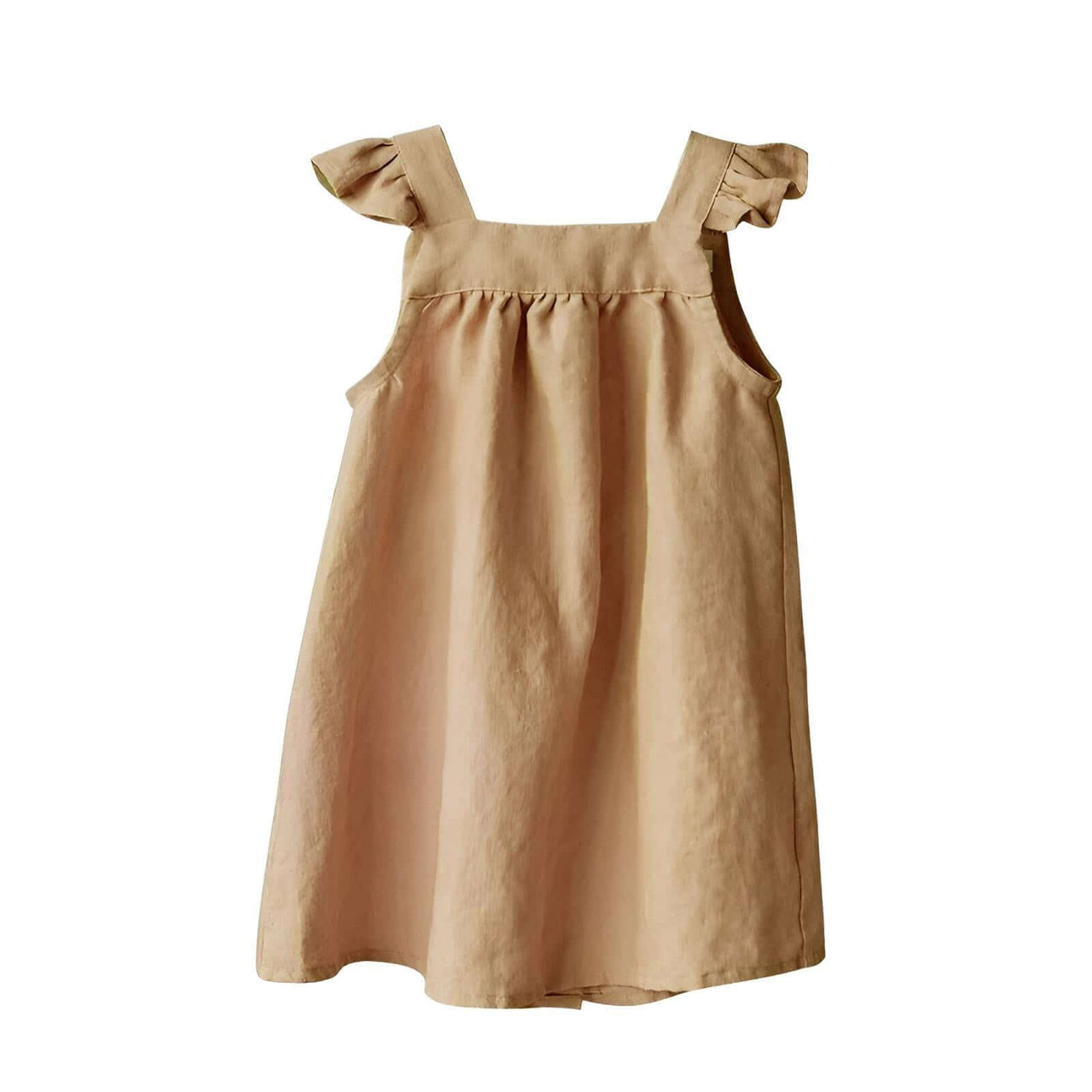 Adorable Linen Dress For Girls With Petal Sleeves -, Dress , Drestiny , 2T, 3T, 4T, 5T, 6T, Australia, Brown, Dresses, Girls, New Zealand, Orange, Short Sleeves, TD, United Kingdom, United States , Drestiny , www.shopdrestiny.com