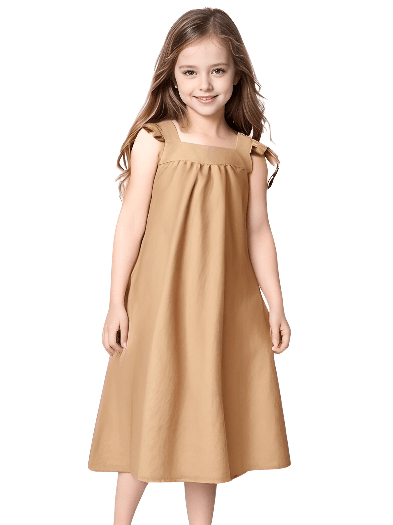 Adorable Linen Dress For Girls With Petal Sleeves -, Dress , Drestiny , 2T, 3T, 4T, 5T, 6T, Australia, Brown, Dresses, Girls, New Zealand, Orange, Short Sleeves, TD, United Kingdom, United States , Drestiny , www.shopdrestiny.com