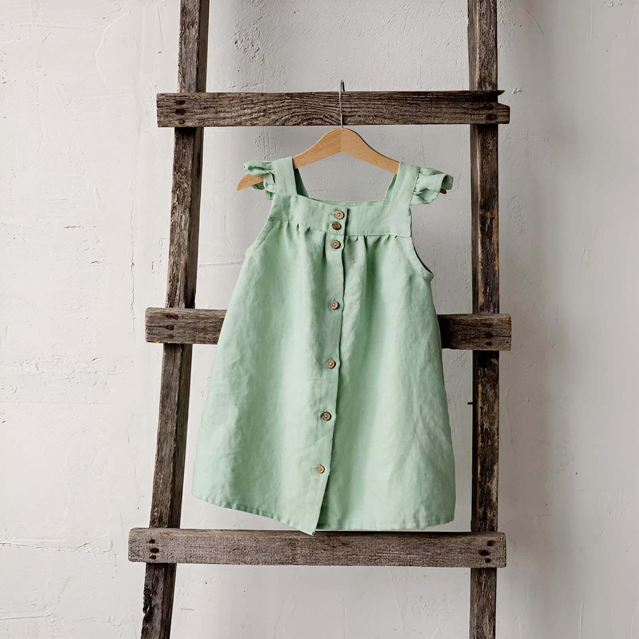 Adorable Linen Dress For Girls With Petal Sleeves -, Dress , Drestiny , 2T, 3T, 4T, 5T, 6T, Australia, Brown, Dresses, Girls, New Zealand, Orange, Short Sleeves, TD, United Kingdom, United States , Drestiny , www.shopdrestiny.com