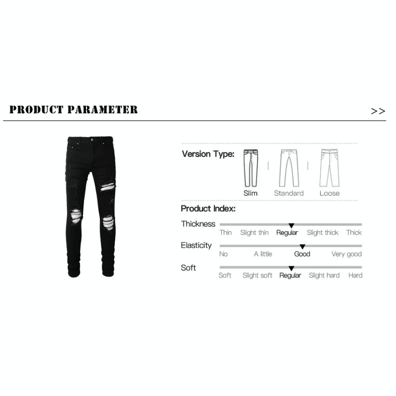 Cracked Silver Leather Patch Ripped Black Jeans Men's Streetwear Denim -, Jeans , Drestiny , 28,29,30,31,32,33,34,36,38,40,Australia,Black,Casual Pants,FR,Jeans,New Zealand,Skinny Jeans,United Kingdom,United States , Drestiny , www.shopdrestiny.com