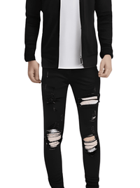 Thumbnail for Cracked Silver Leather Patch Ripped Black Jeans Men's Streetwear Denim -, Jeans , Drestiny , 28,29,30,31,32,33,34,36,38,40,Australia,Black,Casual Pants,FR,Jeans,New Zealand,Skinny Jeans,United Kingdom,United States , Drestiny , www.shopdrestiny.com