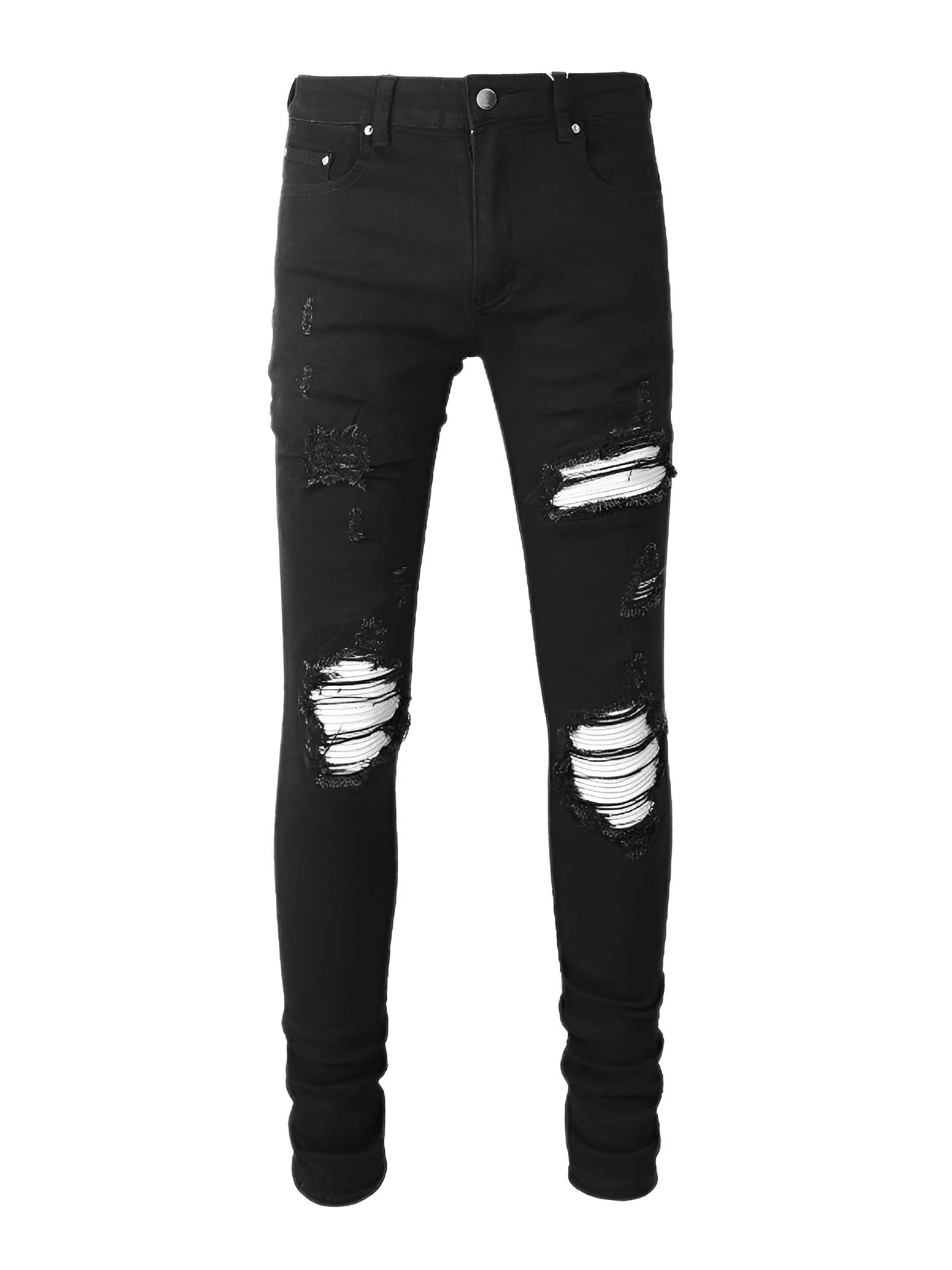 Cracked Silver Leather Patch Ripped Black Jeans Men's Streetwear Denim -, Jeans , Drestiny , 28,29,30,31,32,33,34,36,38,40,Australia,Black,Casual Pants,FR,Jeans,New Zealand,Skinny Jeans,United Kingdom,United States , Drestiny , www.shopdrestiny.com