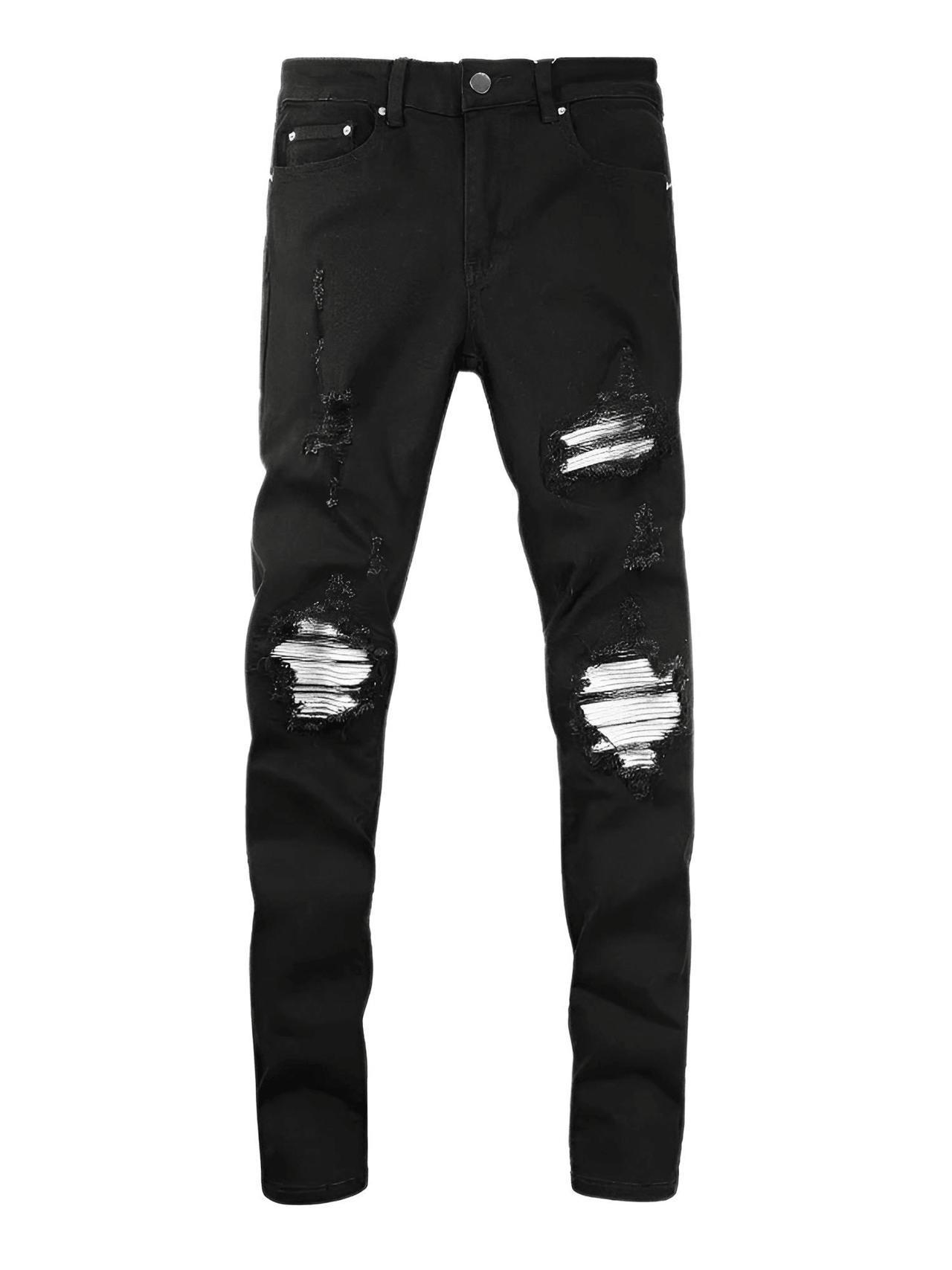 Cracked Silver Leather Patch Ripped Black Jeans Men's Streetwear Denim -, Jeans , Drestiny , 28,29,30,31,32,33,34,36,38,40,Australia,Black,Casual Pants,FR,Jeans,New Zealand,Skinny Jeans,United Kingdom,United States , Drestiny , www.shopdrestiny.com