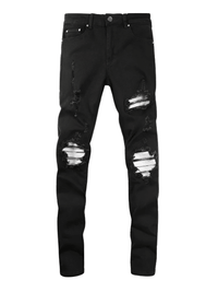 Thumbnail for Cracked Silver Leather Patch Ripped Black Jeans Men's Streetwear Denim -, Jeans , Drestiny , 28,29,30,31,32,33,34,36,38,40,Australia,Black,Casual Pants,FR,Jeans,New Zealand,Skinny Jeans,United Kingdom,United States , Drestiny , www.shopdrestiny.com