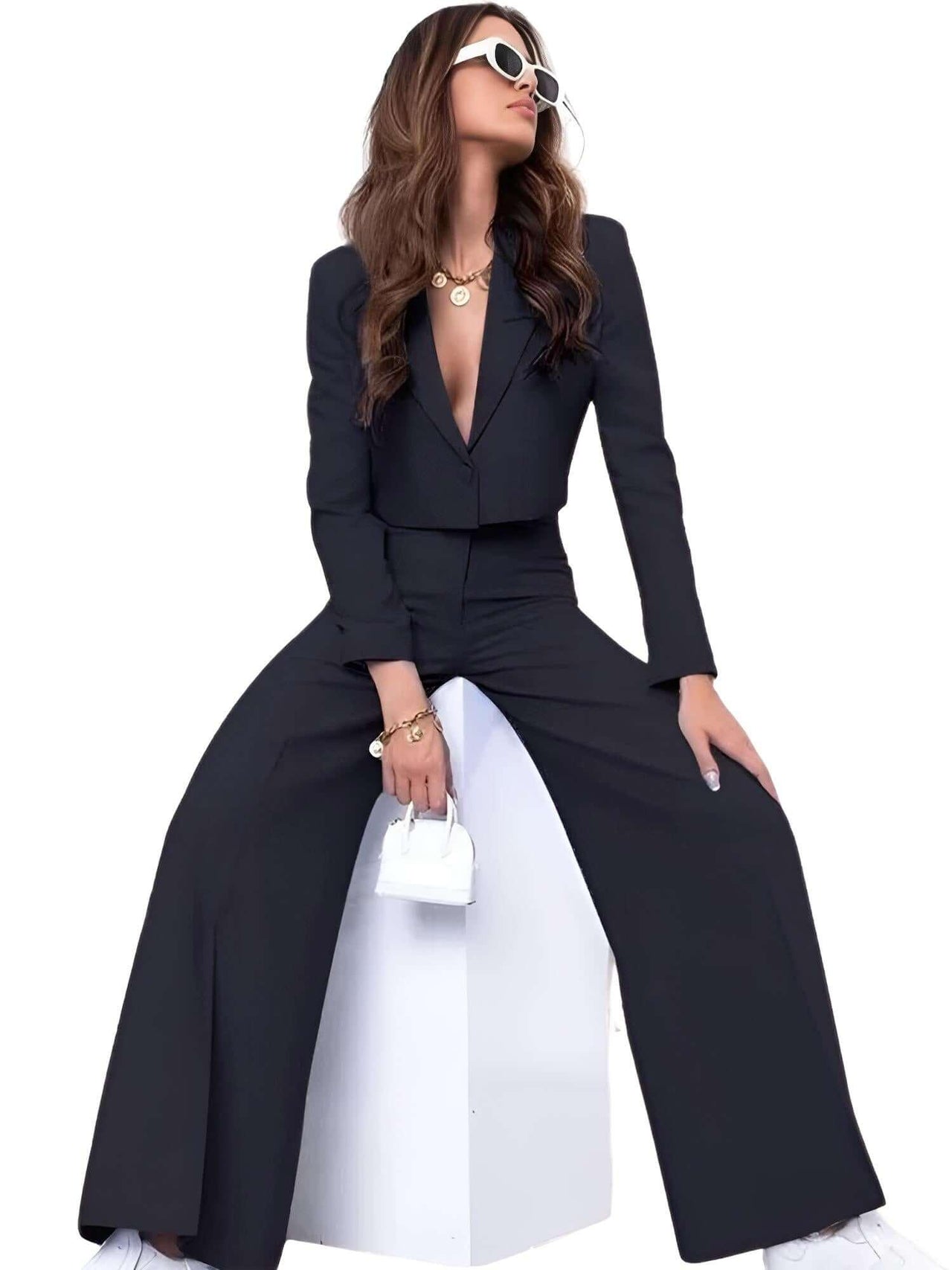 Cropped Blazer and Wide Leg Pants High Waisted 2-Piece Sets For Women -, Pant Sets , Drestiny , Australia, Blazers, Casual Pants, Casual Shirts, Crop Tops, Deep Pink, Dress Pants, Dress Shirts, Green, L, Light Blue, Long Sleeves, M, Navy, New Zealand, Pant Sets, Pant Suits, Pink, S, Sets, Teal, United Kingdom, United States, XL, XXL , Drestiny , www.shopdrestiny.com