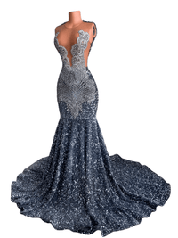 Thumbnail for Women's Crystal & Sequin Beaded Deep V-Neck Maxi Dress -, Dresses , Drestiny , 10, 12, 14, 16, 2, 4, 6, 8, Australia, Canada, Maxi Dresses, Pink, Royal Blue, Silver, Sleeveless, United Kingdom, United States , Drestiny , www.shopdrestiny.com