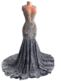 Thumbnail for Women's Crystal & Sequin Beaded Deep V-Neck Maxi Dress -, Dresses , Drestiny , 10, 12, 14, 16, 2, 4, 6, 8, Australia, Canada, Maxi Dresses, Pink, Royal Blue, Silver, Sleeveless, United Kingdom, United States , Drestiny , www.shopdrestiny.com