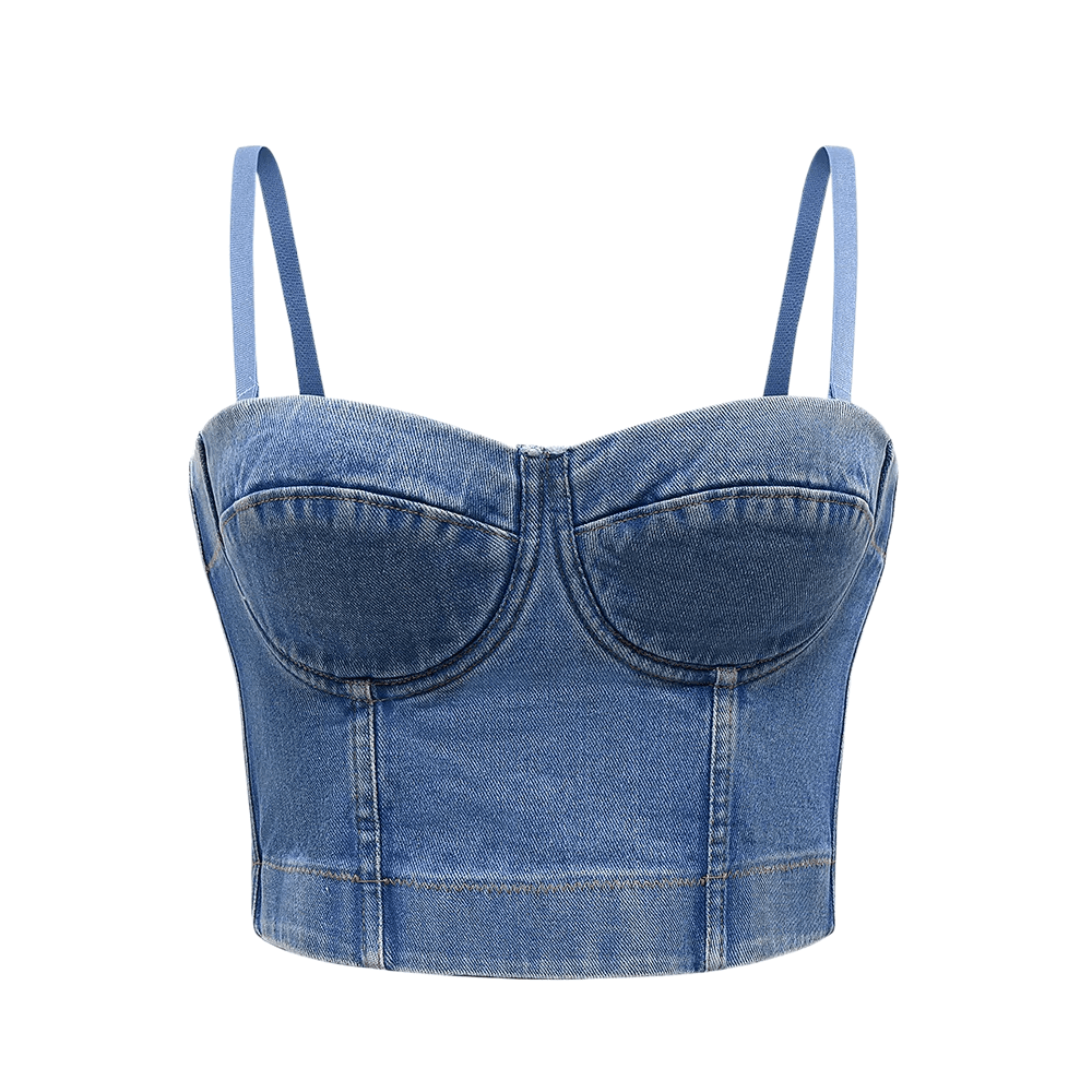 Women's Denim Bustier Crop Tops -, Bustier , Drestiny , Australia, Black, Blue, Canada, Casual Shirts, Corsets, Crop Tops, FR, L, Light Blue, M, New Zealand, S, Sleeveless, United Kingdom, United States, XL, XS , Drestiny , www.shopdrestiny.com