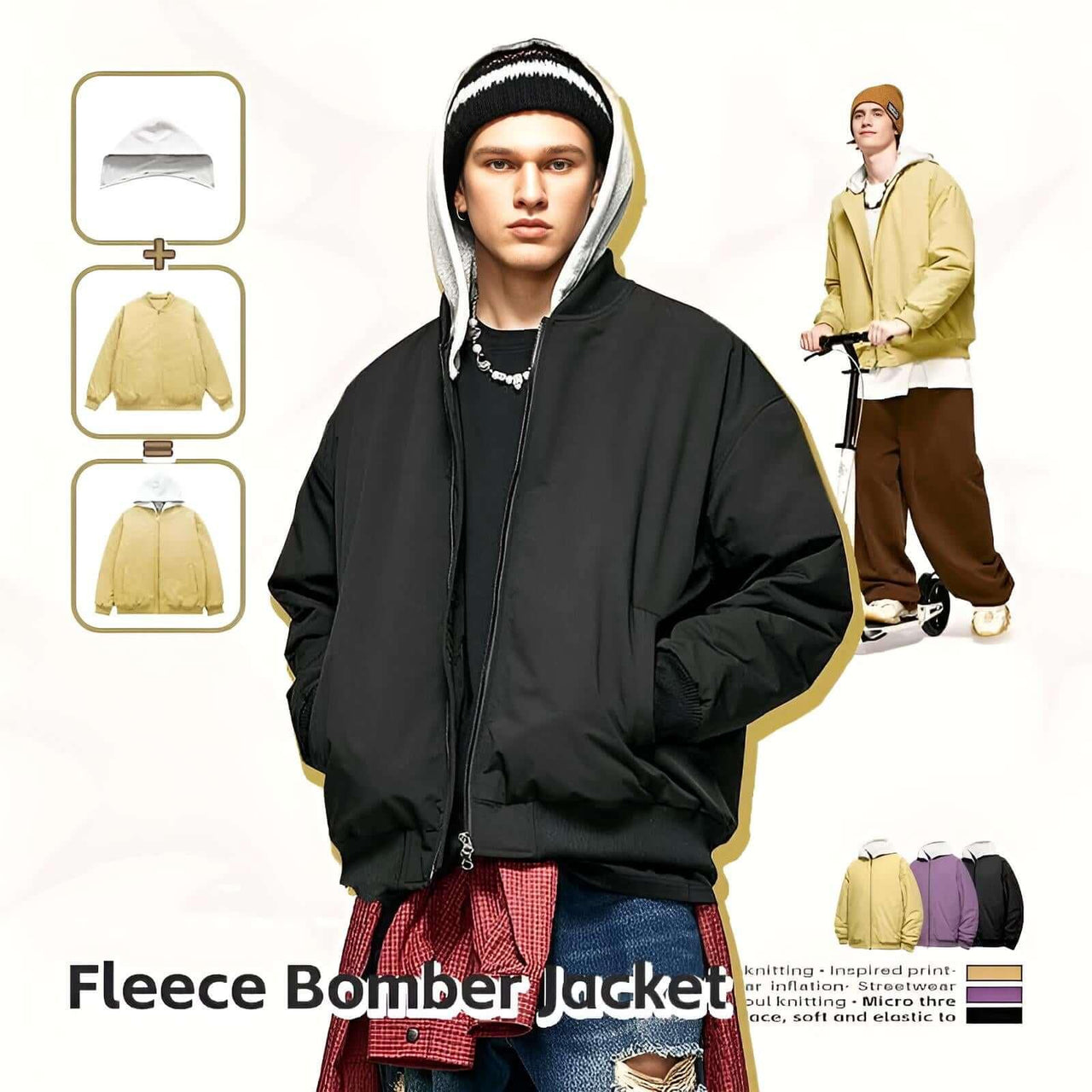 Detachable Hooded Bomber Coats For Men and Women -, Bomber Jackets , Drestiny , Australia, Black, Bomber Jackets, Coats, FR, Jackets, L, M, New Zealand, Purple, S, United Kingdom, United States, XL, Yellow , Drestiny , www.shopdrestiny.com