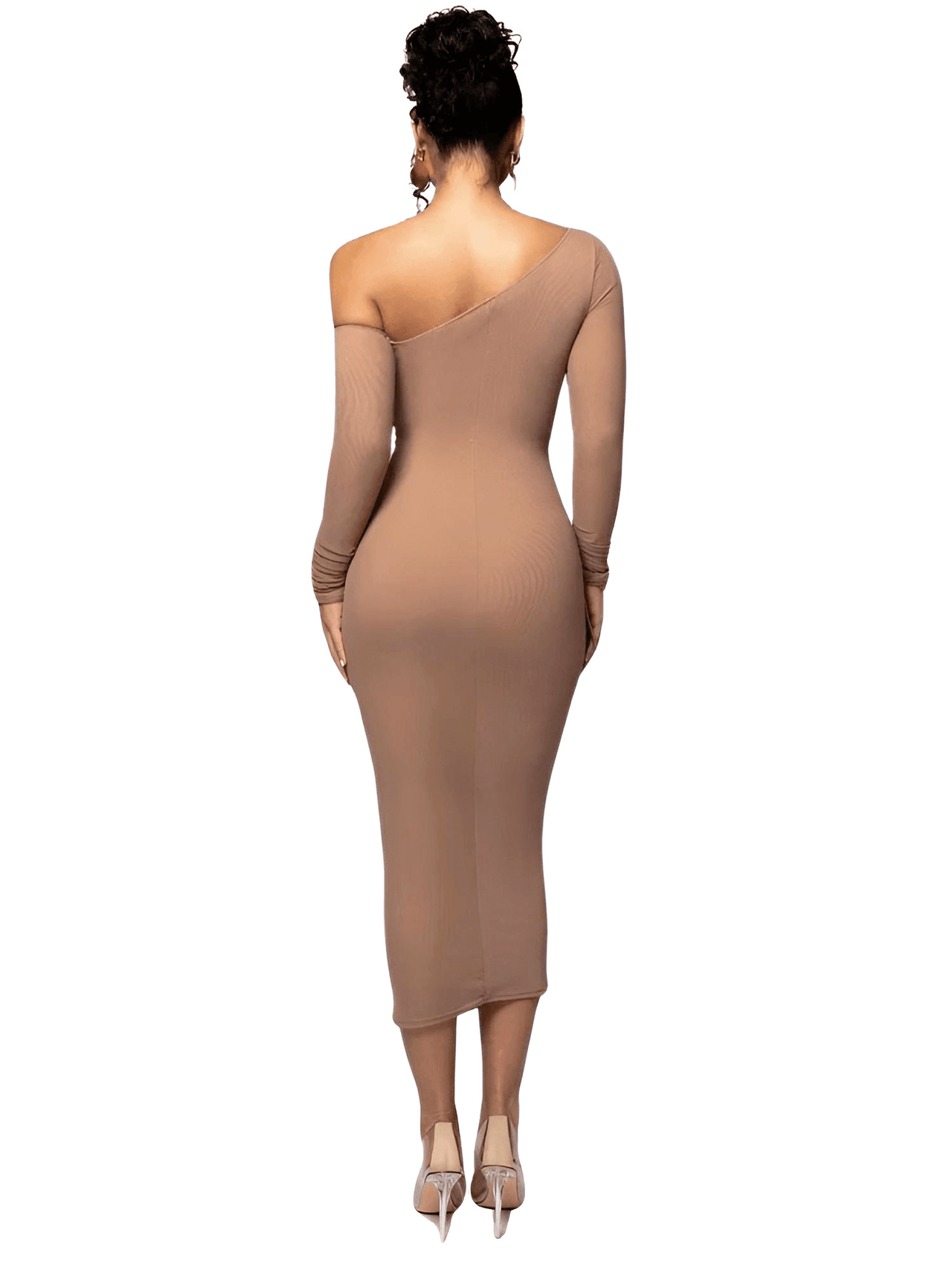 Diagonal Collar Long Sleeve Midi Dress For Women -, Dress , Drestiny , Australia, Black, Brown, Canada, FR, L, Long Sleeves, M, Midi Dresses, New Zealand, Off Shoulder, S, United Kingdom, United States, White , Drestiny , www.shopdrestiny.com