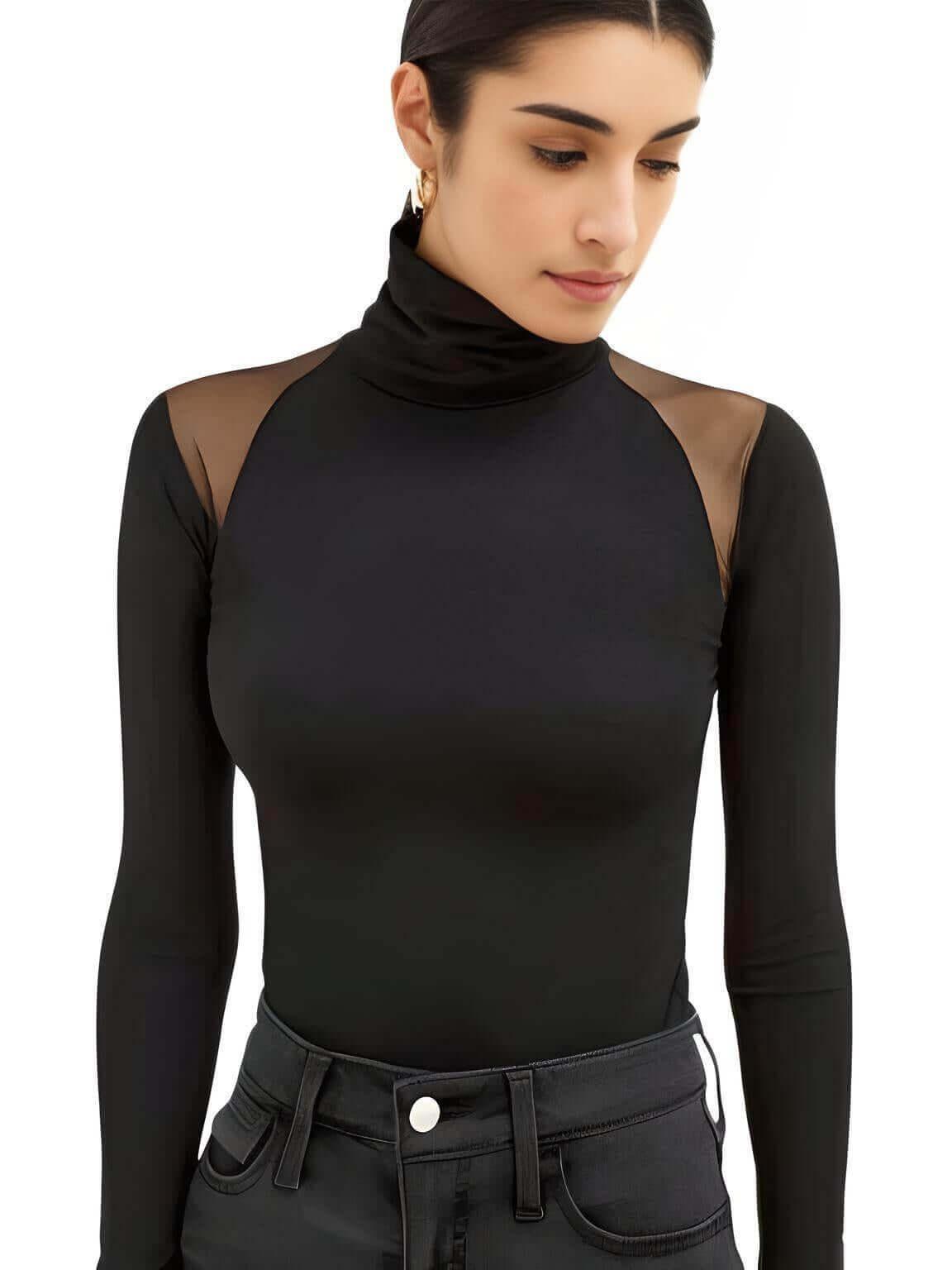 Mesh Patchwork Long Sleeve Bodysuits For Women -, Bodysuits , Drestiny , Australia, Black, Bodysuits, Canada, Casual Shirts, Dress Shirts, FR, Gender_Women, L, Long Sleeves, M, New Zealand, S, Turtlenecks, United Kingdom, United States, White , Drestiny , www.shopdrestiny.com