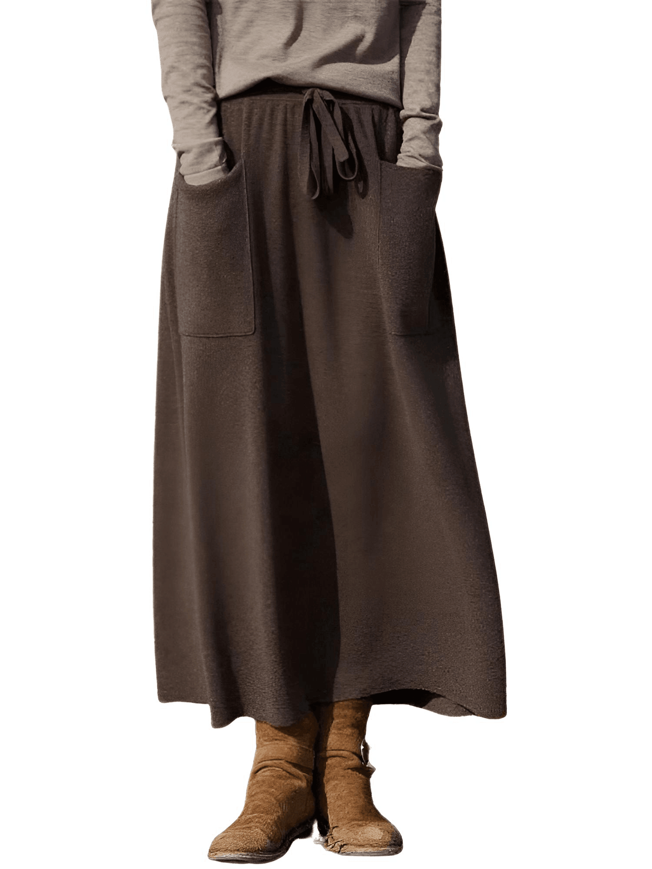 100% Cashmere Wool High Waist Long Skirt With Pockets -, Skirts , Drestiny , Australia, Black, Brown, Camel, Canada, Coffee, Dark Brown, L, M, New Zealand, Off White, Skirts, United Kingdom, United States , Drestiny , www.shopdrestiny.com