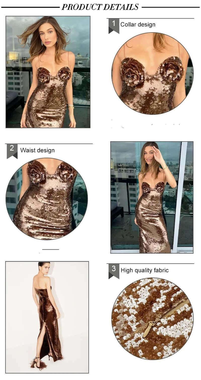 Petal Shaped Design Spaghetti Straps and Ankle Length Sequins Slip Party Dress -, Dress , Drestiny , Ankle Length Dresses, Australia, Beige, Brown, Canada, Dark Brown, L, M, Maxi Dresses, New Zealand, Red, S, Sleeveless, United Kingdom, United States, XS , Drestiny , www.shopdrestiny.com