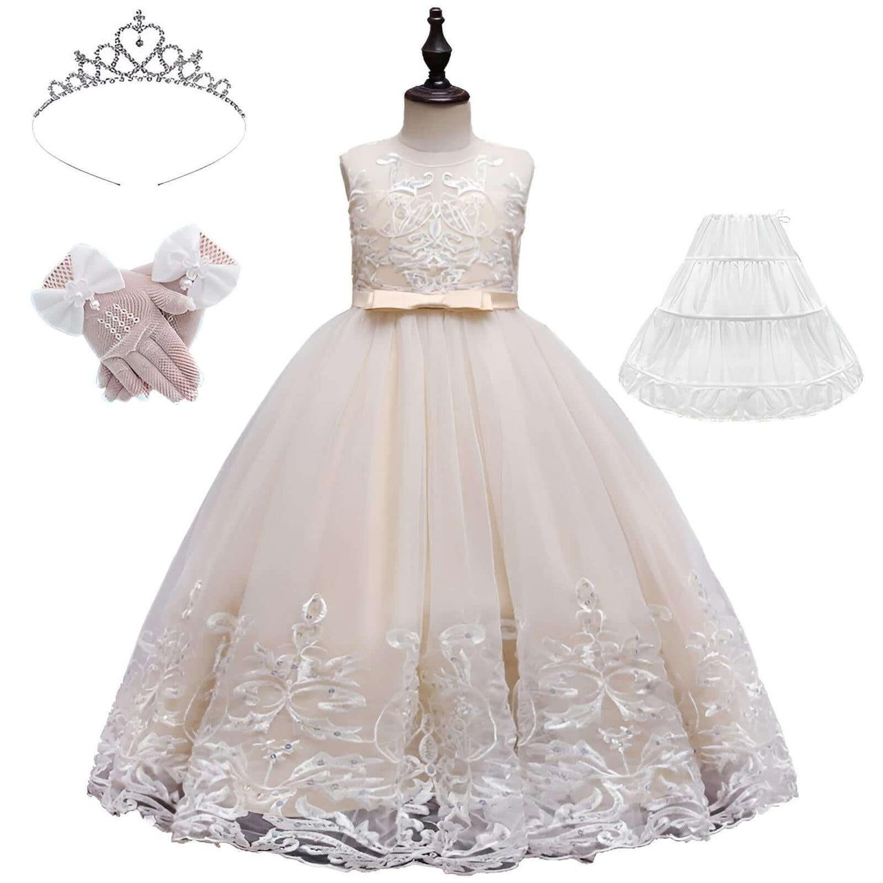 Formal Occasion Dress For Girls - With FREE Tiara, Gloves & Petticoat! -, Dress , Drestiny , 10T, 11T, 12T, 3T, 4T, 5T, 6T, 7T, 8T, 9T, Australia, Canada, Champagne, Dark Blue, Dark Green, Dark Red, Deep Pink, Dresses, Flower Girl Dresses, FR, Girls, Ivory, Light Blue, New Zealand, Pink, Purple, Sleeveless, TD, United Kingdom, United States , Drestiny , www.shopdrestiny.com