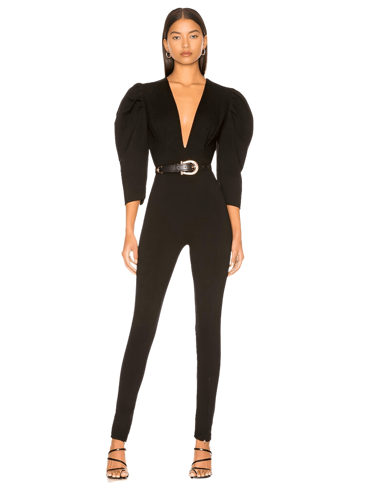 Deep V Puff Sleeve Black Bandage Jumpsuit For Women -, Jumpsuit , Drestiny , Australia, Black, Canada, FR, Jumpsuits, L, Long Sleeves, M, New Zealand, S, United Kingdom, United States, XL, XS , Drestiny , www.shopdrestiny.com