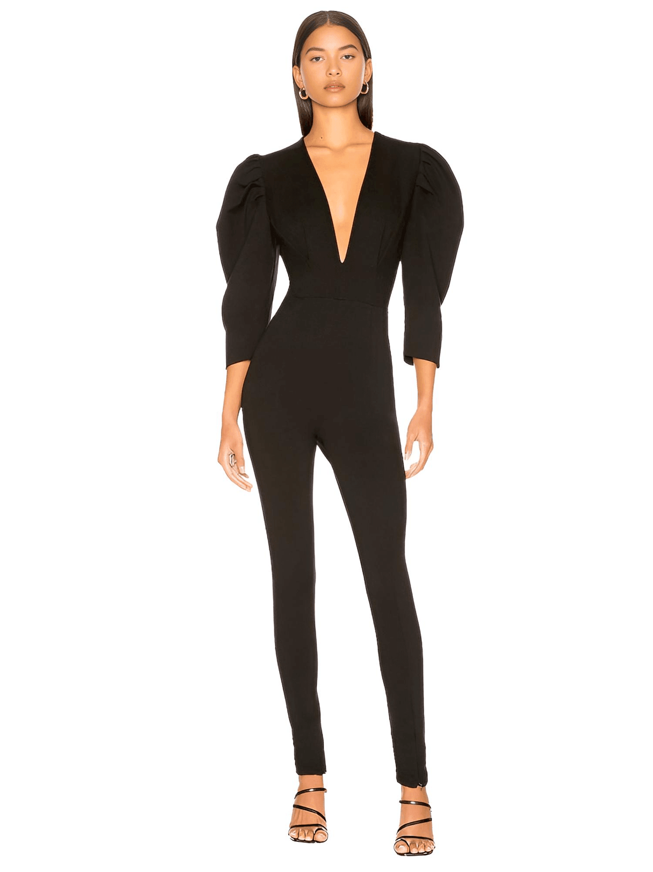 Deep V Puff Sleeve Black Bandage Jumpsuit For Women -, Jumpsuit , Drestiny , Australia, Black, Canada, FR, Jumpsuits, L, Long Sleeves, M, New Zealand, S, United Kingdom, United States, XL, XS , Drestiny , www.shopdrestiny.com