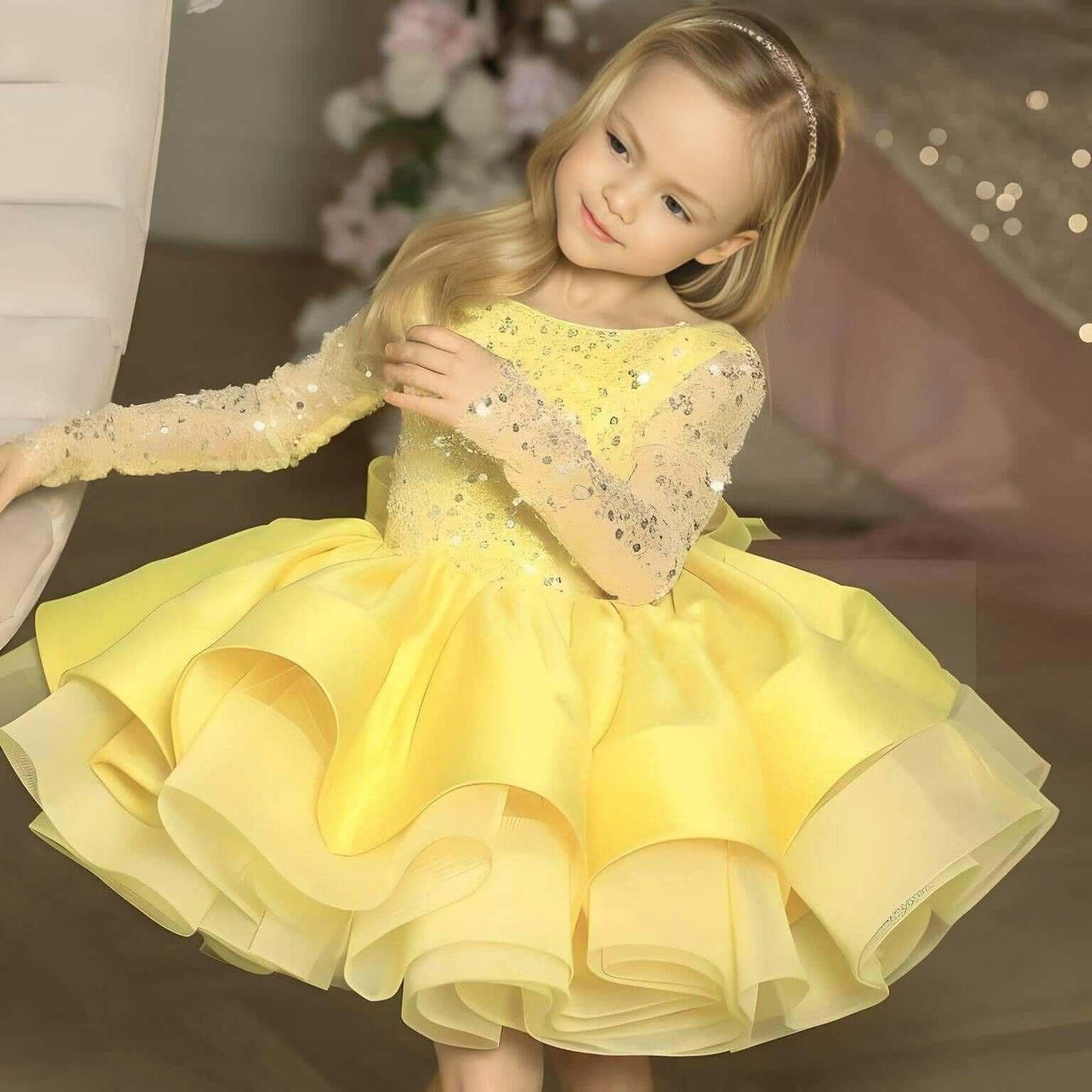 Formal Sequins Long Sleeve Dresses For Girls -, Dresses , Drestiny , 12M, 24M, 3T, 4T, 6T, Australia, Canada, Dresses, Girls, Long Sleeves, New Zealand, Red, TD, United Kingdom, United States, White, Yellow , Drestiny , www.shopdrestiny.com